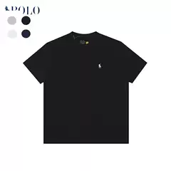 Heavyweight Pure Cotton Rl Ralph Lauren Short-Sleeve T-Shirt with Qr Code, Classic Bestseller, Embroidered Pony Logo, Crew Neck, Unisex T-Shirt, Trendy Brand