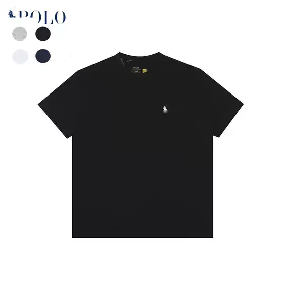 Heavyweight Pure Cotton Rl Ralph Lauren Short-Sleeve T-Shirt with Qr Code, Classic Bestseller, Embroidered Pony Logo, Crew Neck, Unisex T-Shirt, Trendy Brand