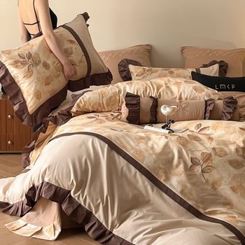 [Fragrance Age Premium] French Retro Style Cotton 60-Count Brushed Printing + Embroidered Four-Piece Bed Bed Sheets Quilt Cover Bedding Set