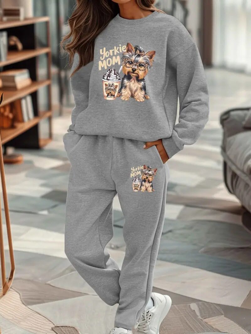 Cross-Border Fashion Women's Autumn and Winter New Casual Loose Two-Piece Sports Suit Sweatshirt