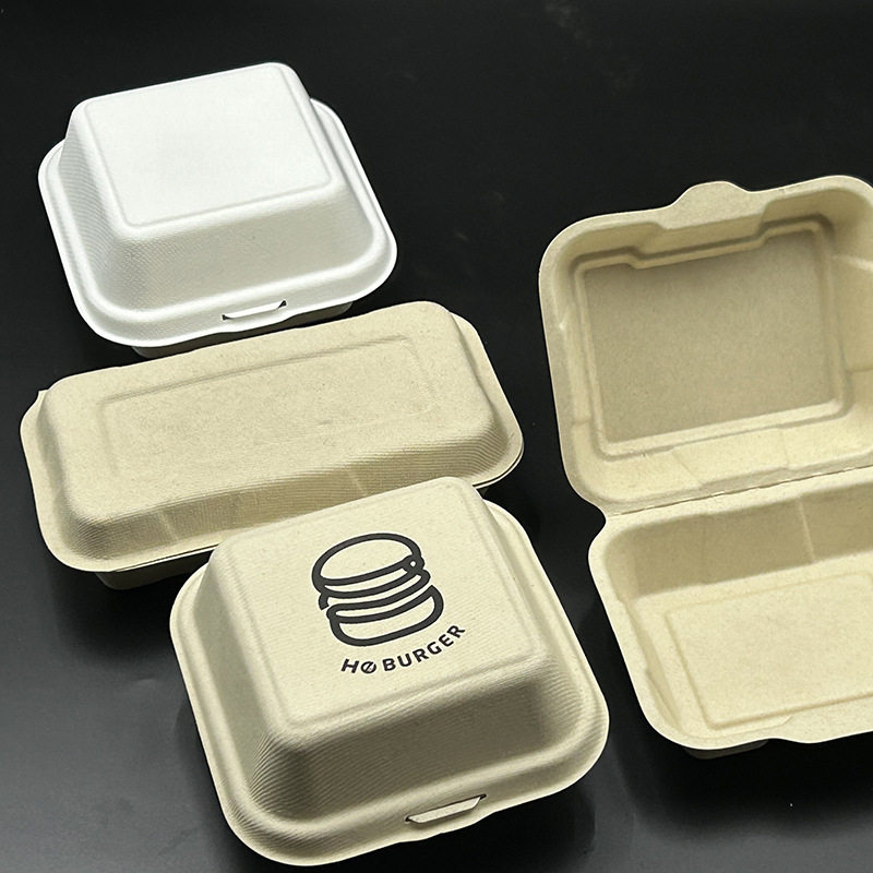 87N Disposable Pulp Lunch Box Conjoined Take-out Box Bowl Hamburger Box Degradable Lunch Pack Fast Food Box with Lid