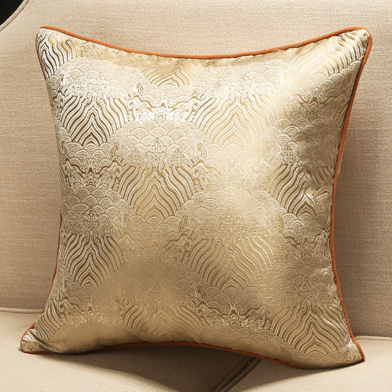 New Chinese Geometric Pillowcase Beige Hotel Model Room Blue Living Room Cushion Amazon Wholesale Jacquard