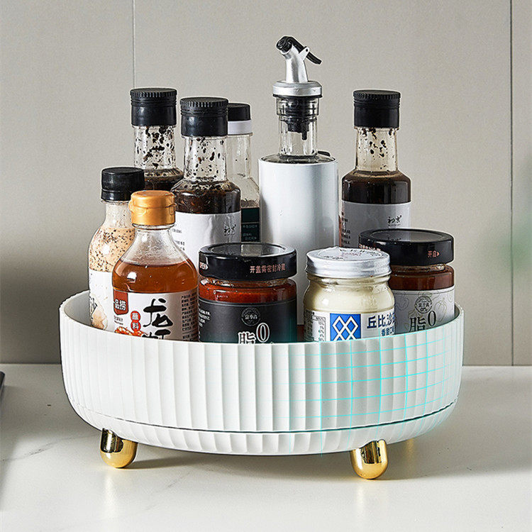 Rotating Seasoning Storage Rack Multifunctional Kitchen Desktop Storage Tray Round Fruit Tray Cosmetic Storage Box