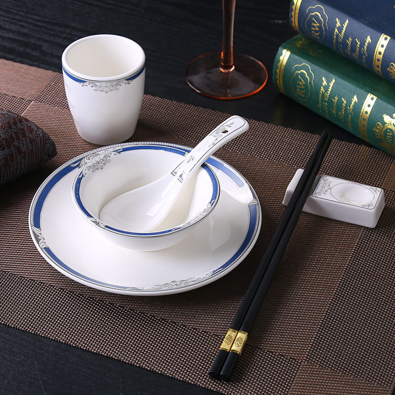 Hotel Tableware Set, Restaurant Chinese Hotel Bowls and Plates Three-Piece and Four-Piece Set, Factory Ceramic Bowls and Plates Five-Piece Set