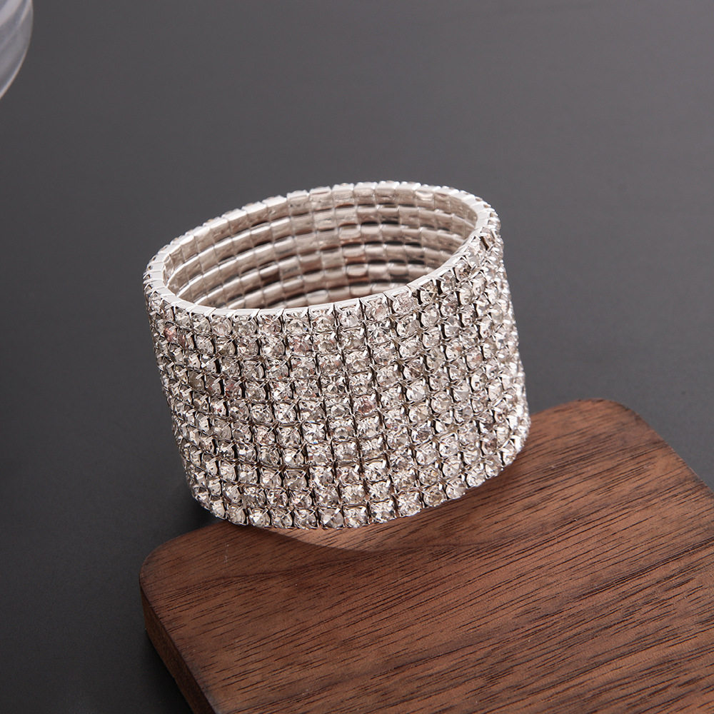 韩版经典个性时尚潮女弹性皮筋松紧满钻手链手镯饰品批发B053