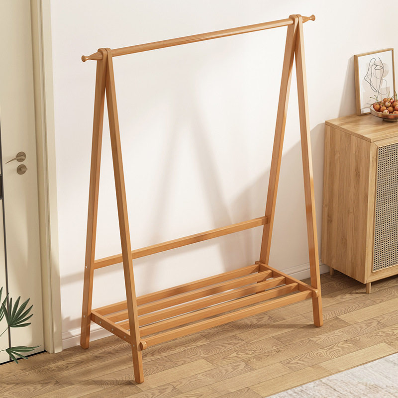 Clothes Rack Floor Stand for Home Bedroom, Double-Layer Storage Indoor Clothes Rack, Coat Rack, Clothes Drying Rack, Bamboo Material