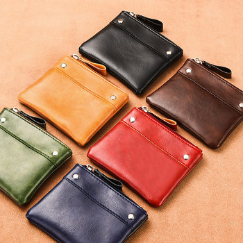 Foreign Trade Coin Purse Men's 2025 New Short Wallet Thin Solid Color PU Coin Bag Mini Zipper Card Coin Bag