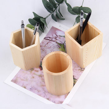 Simple Square Pen Holder Wooden DIY Painted Natural Wood Color Wooden Rhombus Round Beech Storage Box Stationery