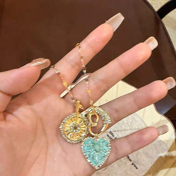 vintager Antique Mint Green Sunflower Love Pendant Necklace Female Niche Design Smart Elegant Clavicle Chain