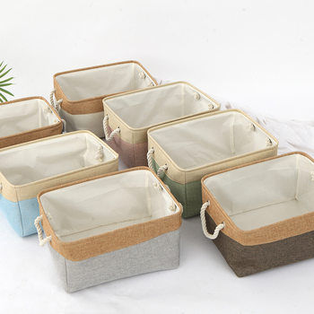 New sundries organizing basket bedroom underwear socks storage basket cotton and linen storage box folding fabric storage basket