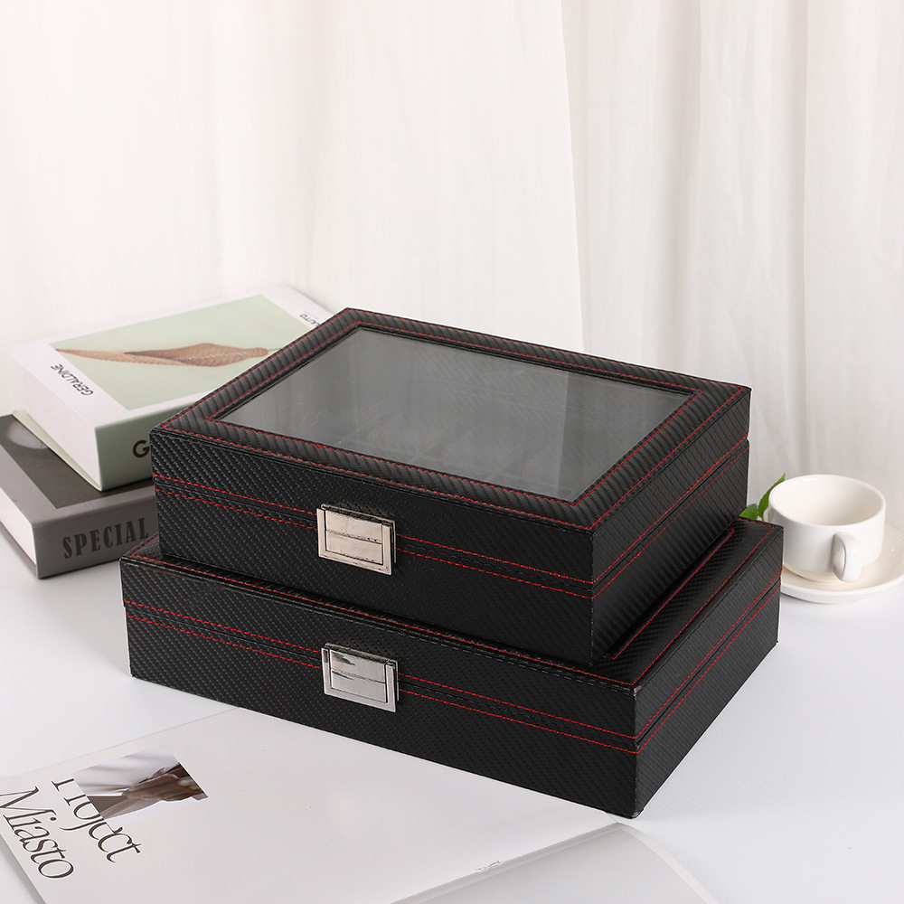 New Watch Storage Box Jewelry Packaging Pu Leather Painted Wooden Box Transparent Skylight Watch Packaging Display Box