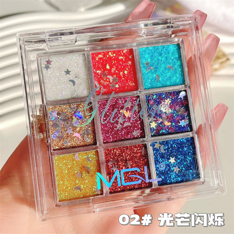 Mgl Sequin Nine-Color Eye Shadow Glue-Free Gel Glitter Children's Day Performance Stage Colorful Makeup Performance Special