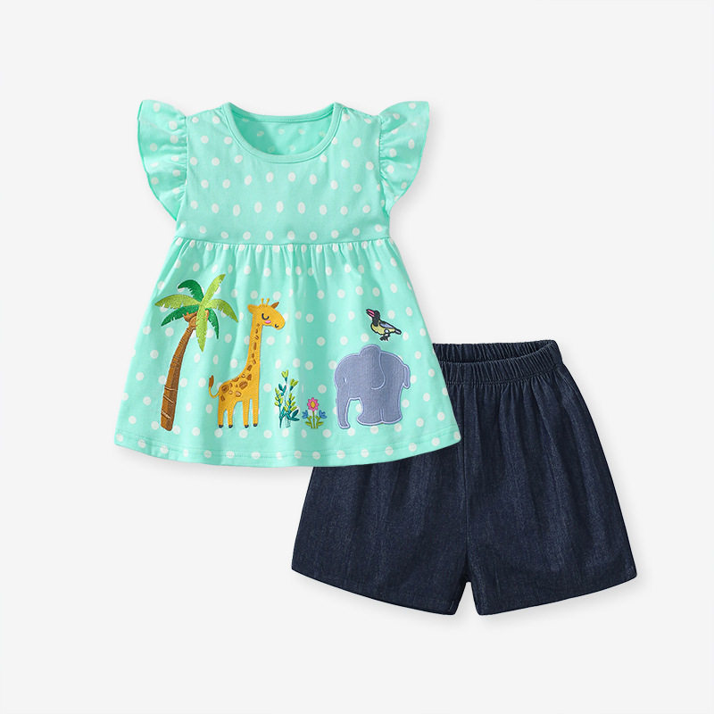 2024 Summer Girls' Set, Cotton Short-sleeve & Shorts Kids' 2-piece Outfit