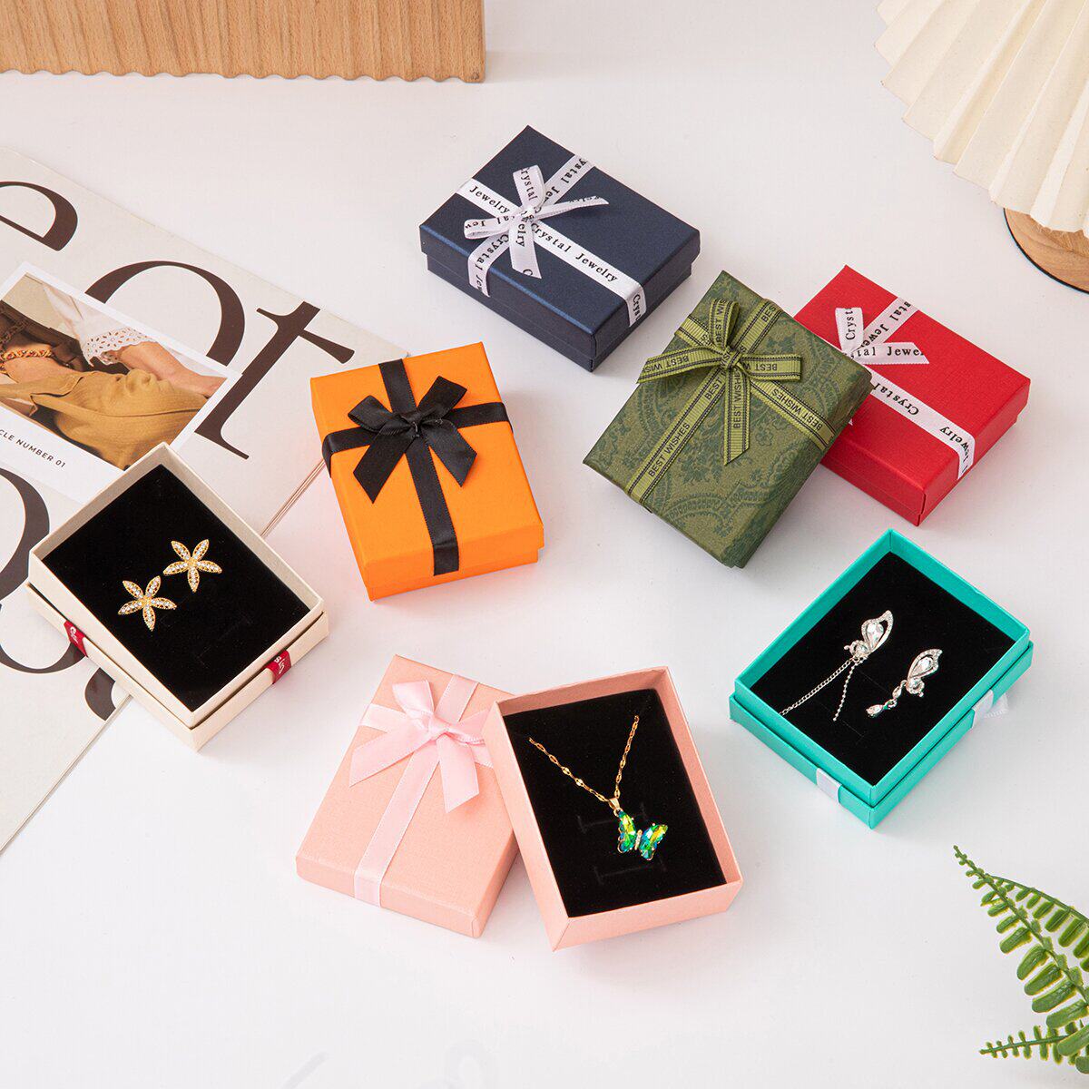 Jewelry Box Fresh Jewelry Packaging Box with Bow Cover Ring Bracelet Box Bracelet Box Necklace Box