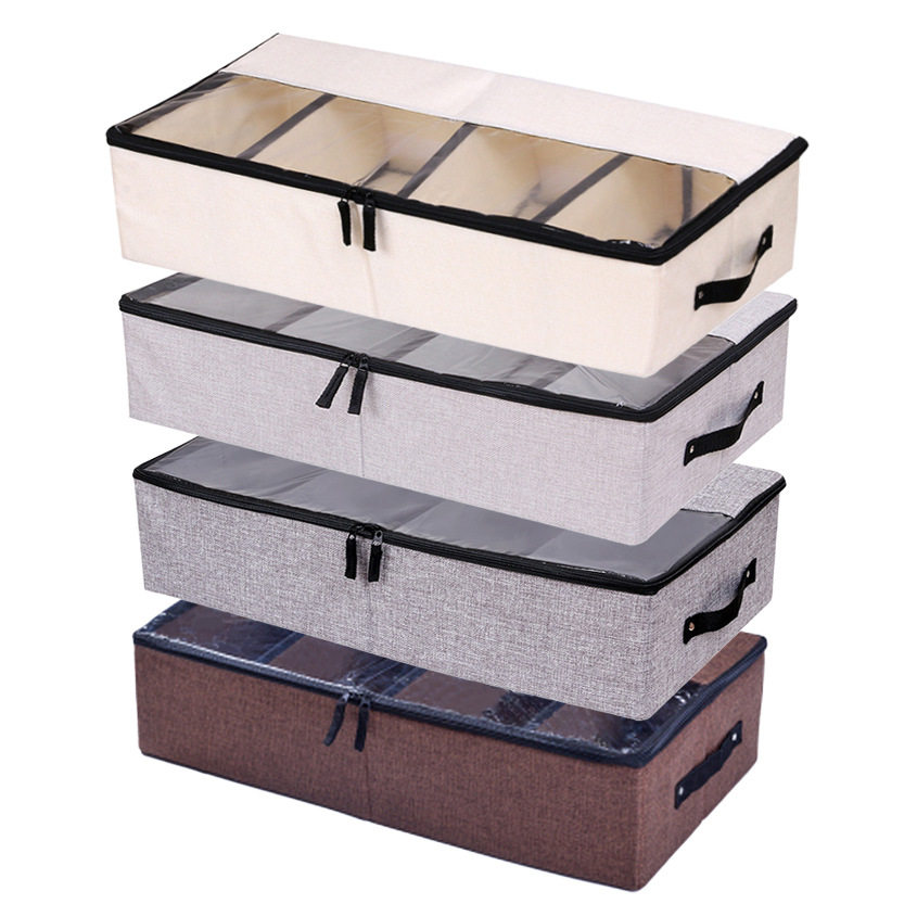 Cotton and Linen Washable Foldableing Partition Dust-Proof Thickeneded Fabric Transparent Moving Bed Drawer-Type Shoe Storage Box