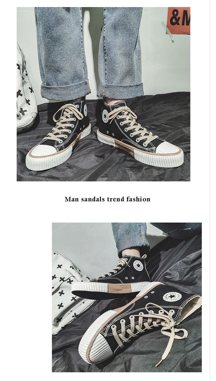Spring New High-Top Canvas Shoes for Men Ins Hong Kong Style Trendy Breathable Couple Casual Sneakers Student Cloth Shoes 38 undefined