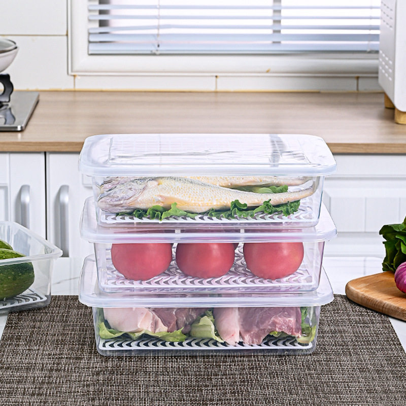 Wholesale kitchen fish plate household rectangular fish meat refrigerator storage box with lid sealed refrigerated box fish meat crisper