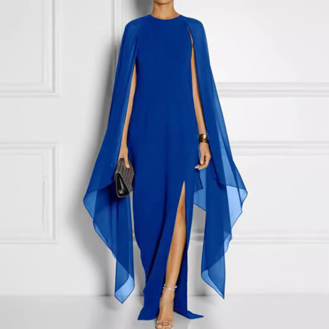 Chiffon Maxi Dress Elegant Solid Color Asymmetrical Hem Split Design Fashionable Shawl Perfect for Parties and