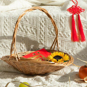 Flower Basket, Straw Woven Rattan Wicker, Hand-Woven Flower Arrangement Basket, Portable Storage Basket, Fruit Picking Basket