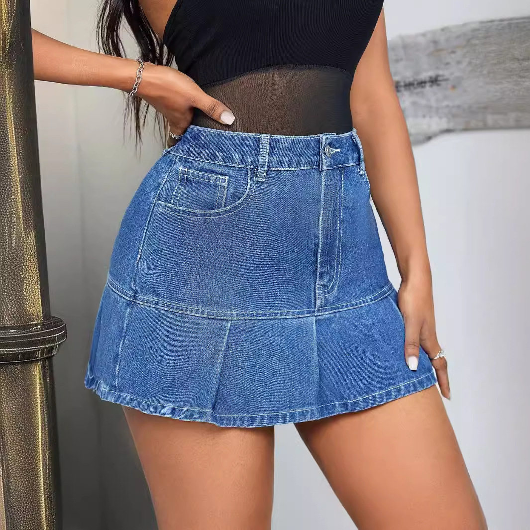 Denim Mini Skirt Elegant Casual Style High Waist Comfortable Fit Perfect for Work or Everyday Wear Wholesale