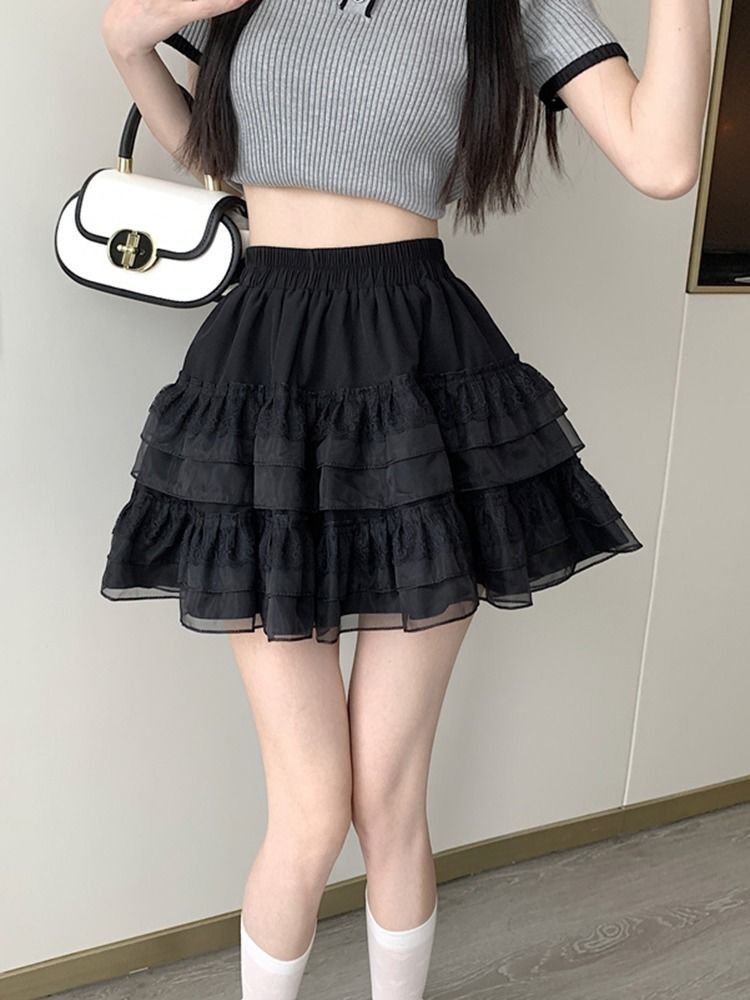 Lace A Line Mini Skirt High Waist Tulle Fabric Ballet Style Spring Summer Fashion Wholesale Available