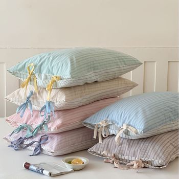 Single product cotton pillowcase ins striped bow tie small fresh pillow cover 48*74cm Korean wholesale manufacturers