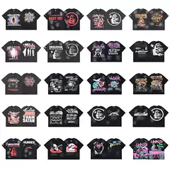 high quality Hellstar Hell Star Washed Old Man Figure Short-sleeved Men's and Women's Loose T-shirt Half-sleeve Trendy