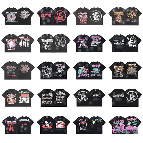 high quality Hellstar Hell Star Washed Old Man Figure Short-sleeved Men's and Women's Loose T-shirt Half-sleeve Trendy
