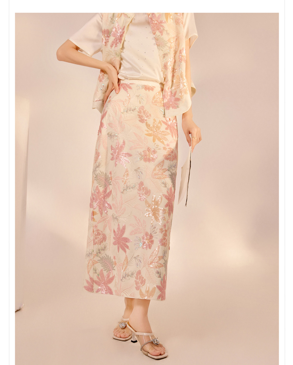 Bộ áo gilê thêu nổi tua rua và chân váy sequin nữ dáng chữ A — Váy sequin (giao hàng trong 7 ngày), Váy sequin (giao hàng trong ngày), Áo vest tua rua (giao hàng trong 7 ngày)
