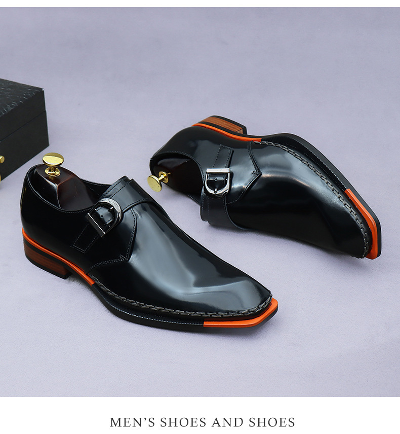 Giày tây nam da bò thật khóa cài monk strap mặt bóng kiểu Anh — Màu đen, Màu nâu
