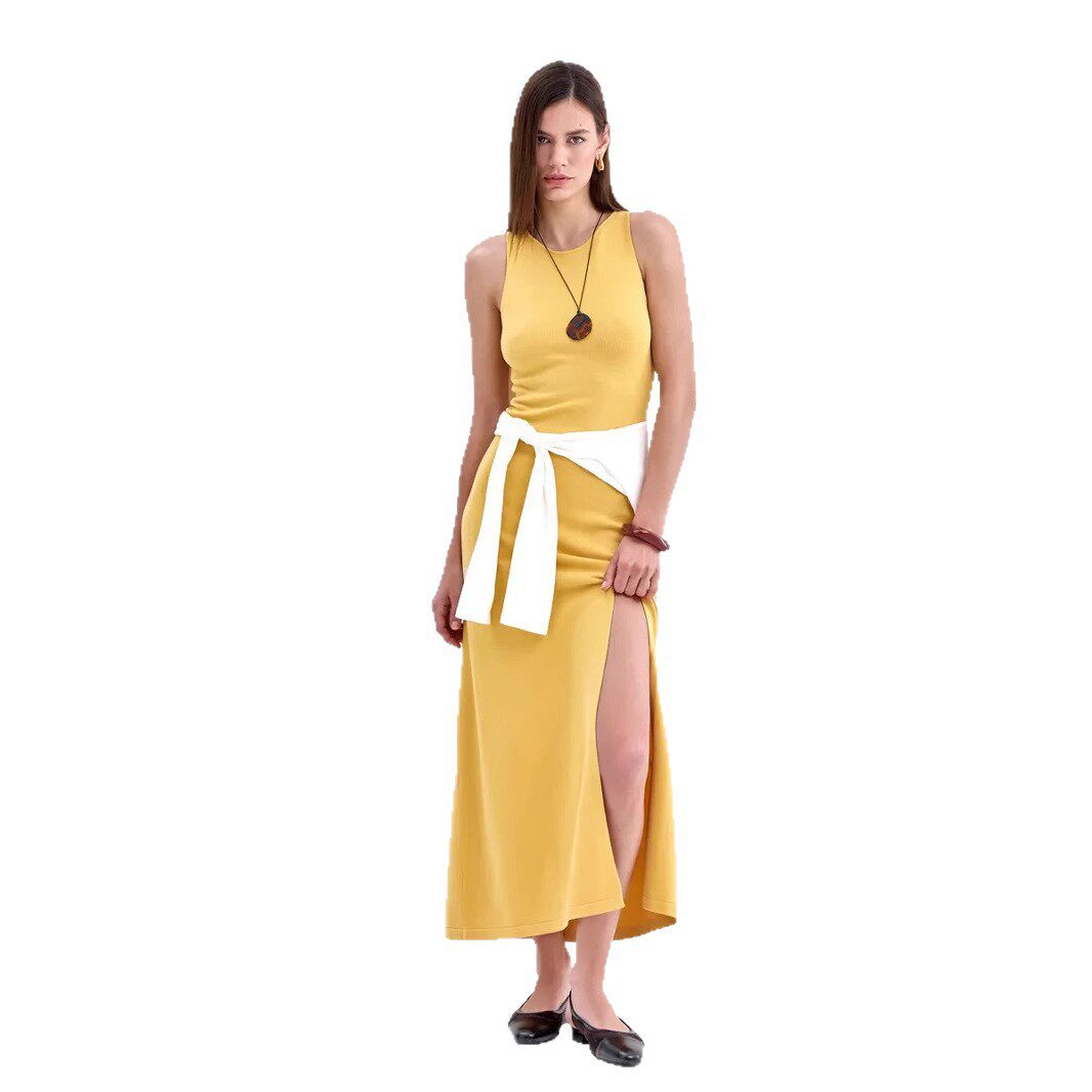 Long Knit Sweater Dress Elegant Versatile Bodycon Split Hem Autumn Winter Fashion Wholesale Available