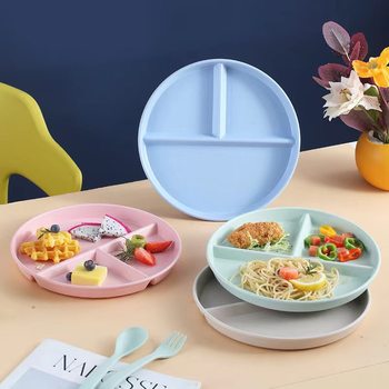 Nordic Style Splitting Plate Fat-reducing Dinner Plate Splitting Plate Single Meal Quantitative Plate Three-compartment Household Anti-drop Plastic Plate