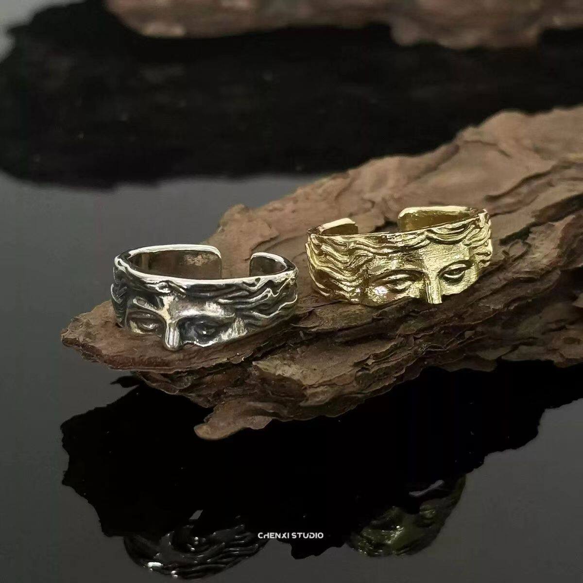 Venus Half Face Ring Men's Exaggerated Cold Expression Index...