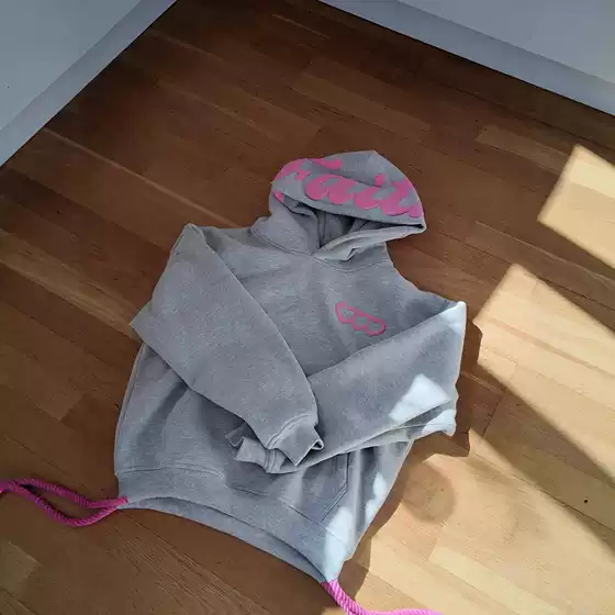 European and American Autumn and Winter New American Street Contrasting Bright Pink Letter Printed Hooded Sweatshirt Men's Loose Couple Hoodie