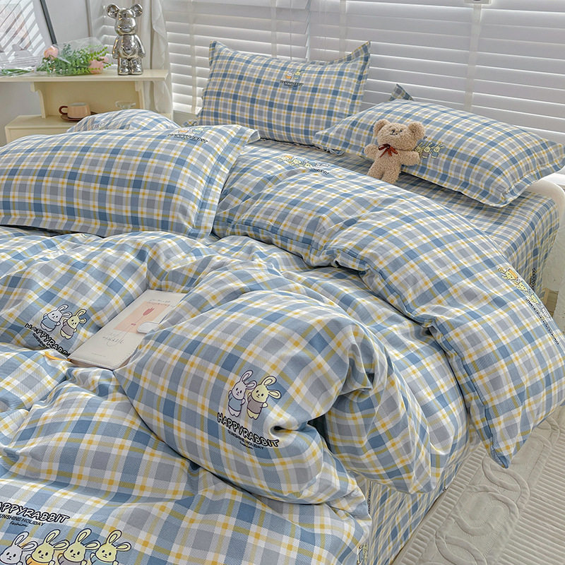 Autumn Four-Piece Bedding Set Pure Washed Cotton New Princess Style Student Dormitory Single Three-Piece Bedding Set