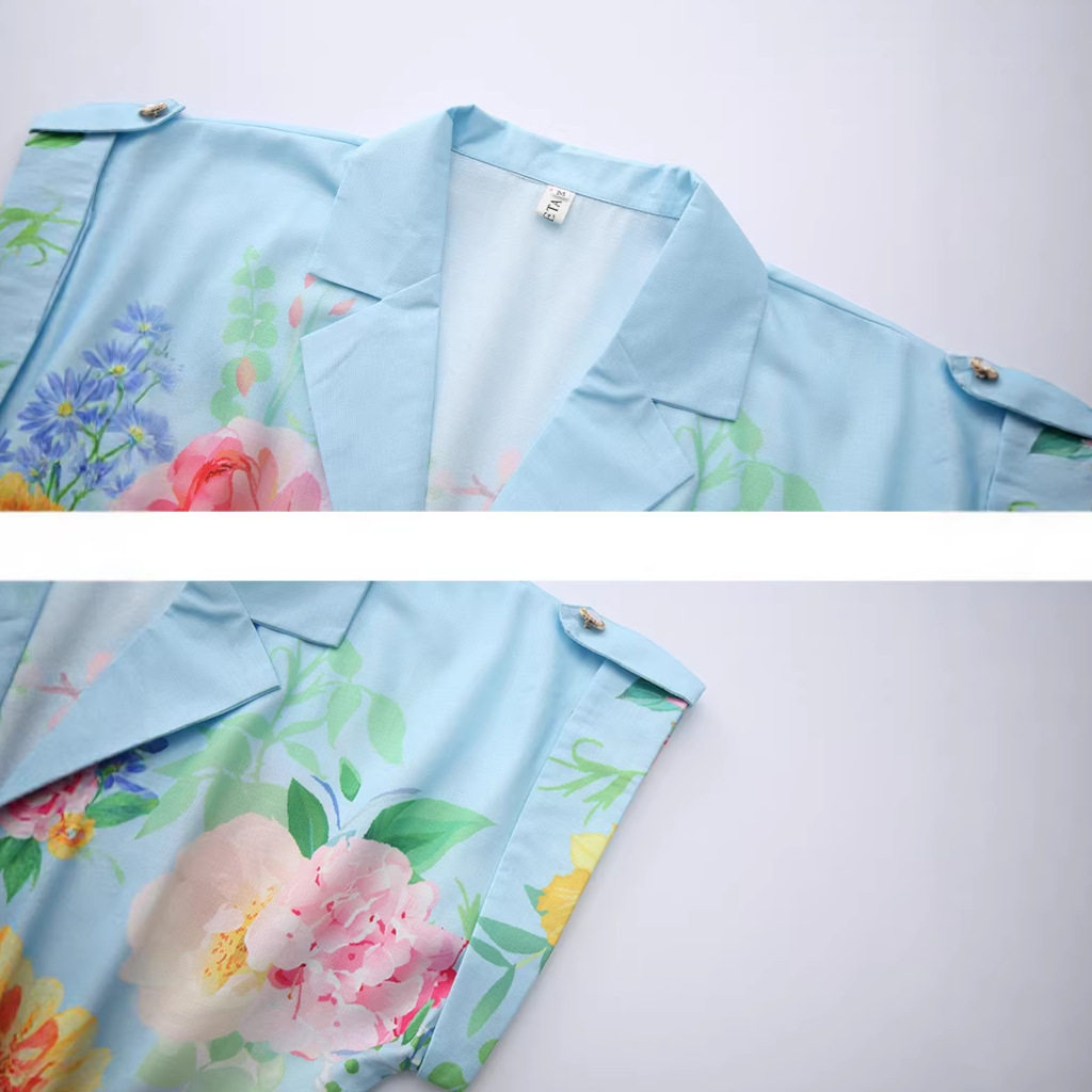 Elegant Floral Print Dress High Quality Fabric Shoulder Patch Sleeve Waist Tie Flared Hem Perfect for Spring and