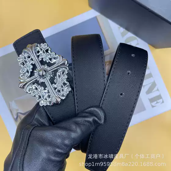 Cross-Border Men's Crocs Classic Leather Belt with Smooth Buckle Cowhide Korean Fashion Casual Trendy Belt for Women