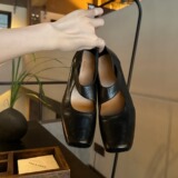 Новые туфли Grape mother's в том же стиле, высококачественная текстура, натуральная кожа, квадратный носок, толстый каблук, мягкая поверхность, балетки на высоком каблуке, женские