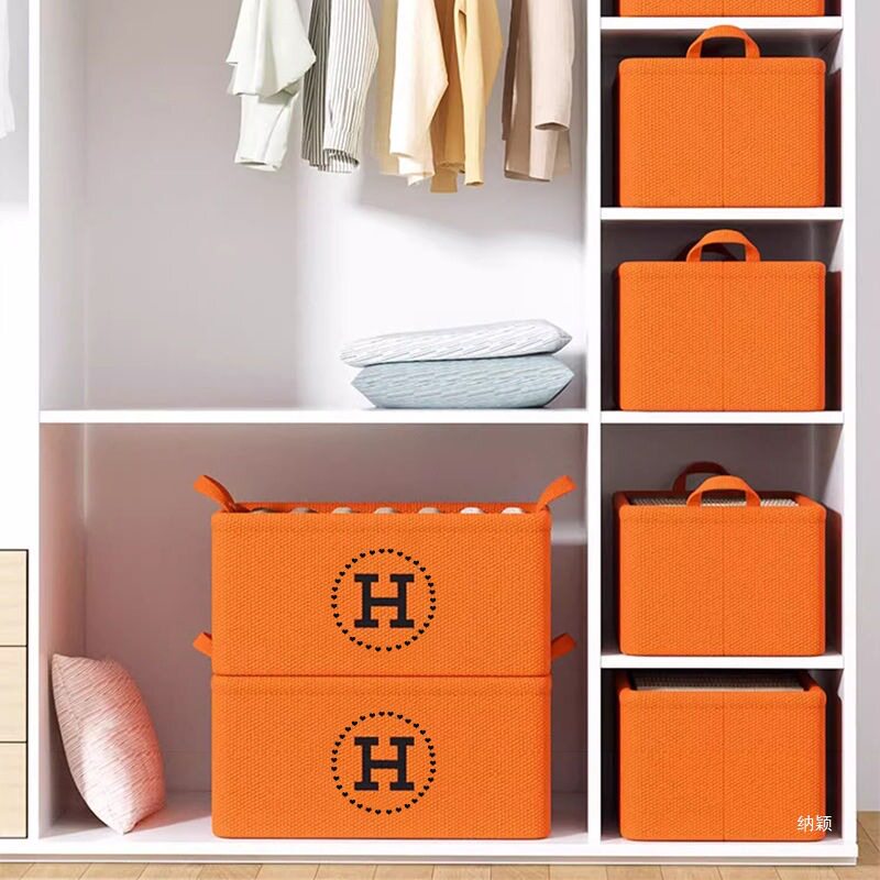 Hermès Orange Storage Basket Cotton and Linen Eva Thickeneded Foldableing Wardrobe Storage Basket Clothes Socks Sundry Storage Box