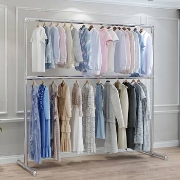 Thickened Galvanized Steel Clothes Drying Rack Floor-Standing Vertical Indoor and Outdoor Balcony Two-Layer Clothes Hanger Upper and Lower Clothes Hanger Clothes Drying Rack