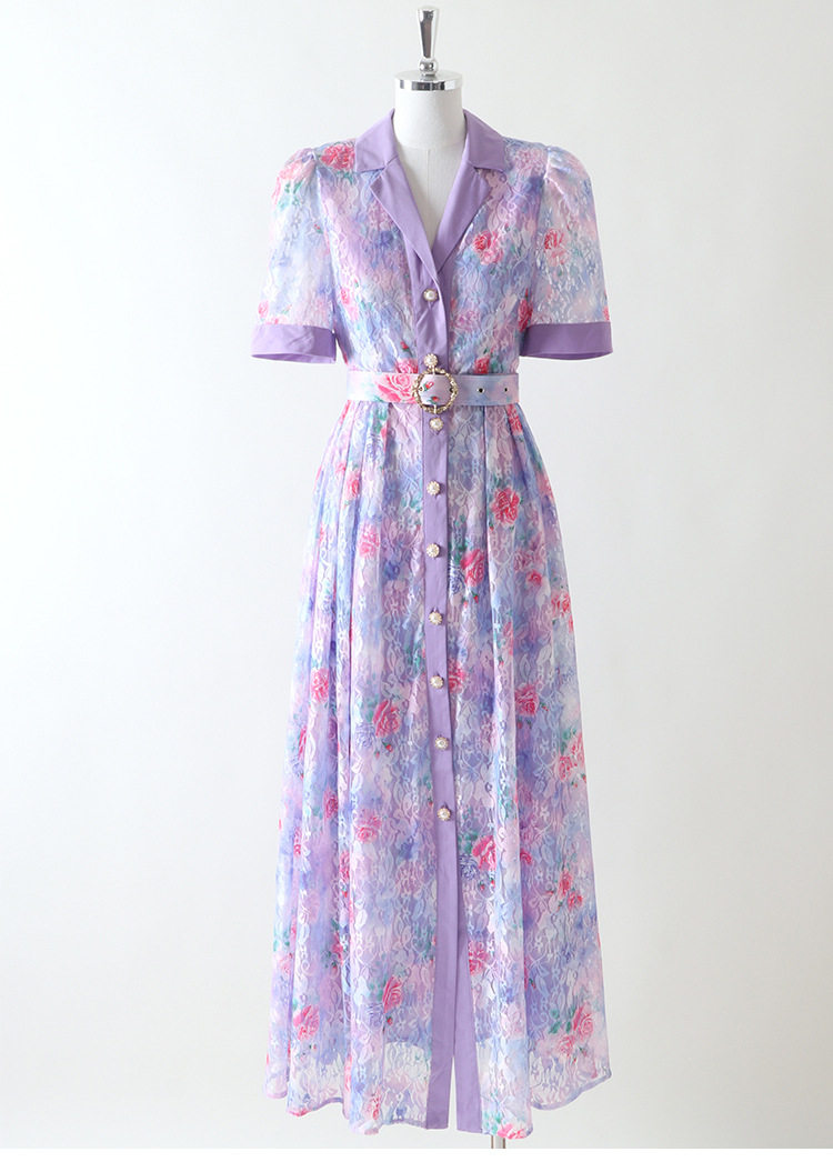 Vintage Lace Pink Dress with Suit Collar Short Sleeve Plus Size French Style Elegant Occasion Wear Wholesale