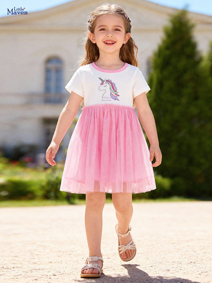 New Summer Girls' Dress, Cute Unicorn Kids' Dress, Short-Sleeve Dress Wholesale