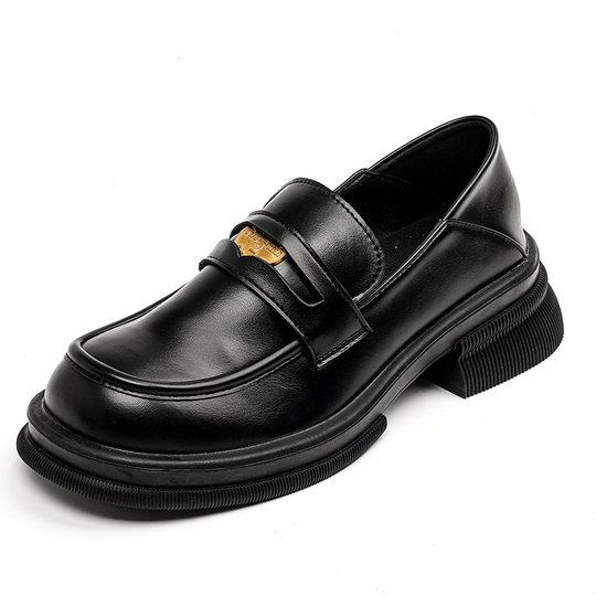 Thick-soled loafers Women's One-Step retro leather shoes British style thick heel soft-soled jk shoes women's large size 41-43