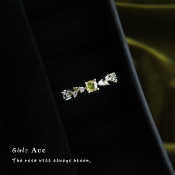 French Olive Green Zircon Open Ring Wholesale Light Luxury High-End Index Finger Ring Literary Retro Palace Style Ring