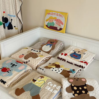 Celing Korean Style One-Sided Cotton Double-Layer Yarn One-Sided Soft Cotton Velvet Cartoon Towel Embroidered Triangle Needle Craft Small Blanket