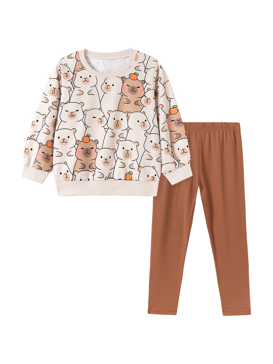 Cute Cartoon Girls' Set, Autumn Long-sleeve Kids' Outfit, 2-piece Fall Wear