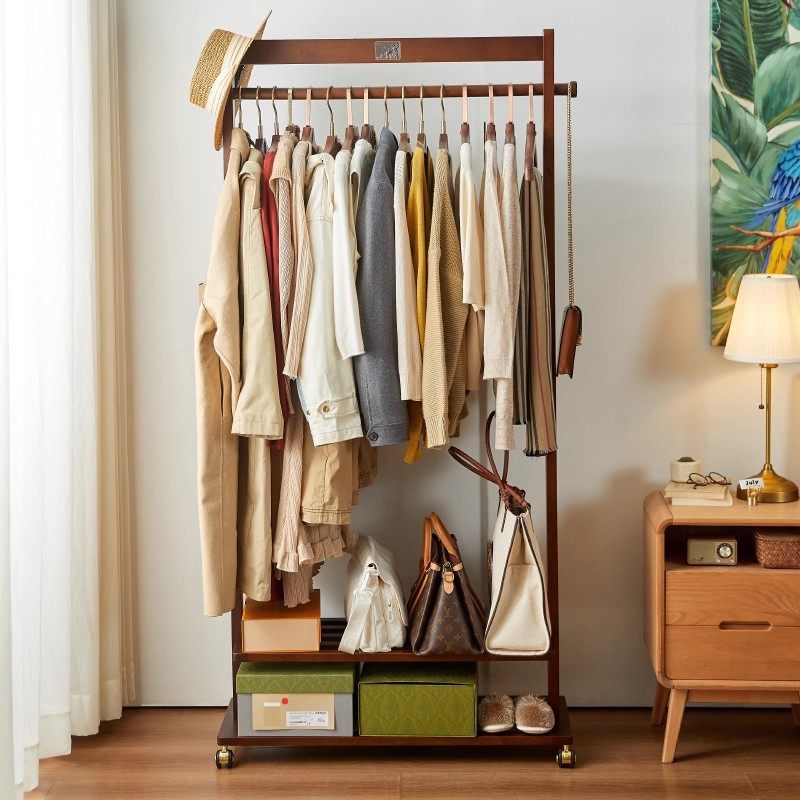 Solid Wood Floor-Standing Coat Rack, Removable Underwear Box, Shoe Box Storage Rack, Entrance Hall, Bedroom Vertical Clothes Rack