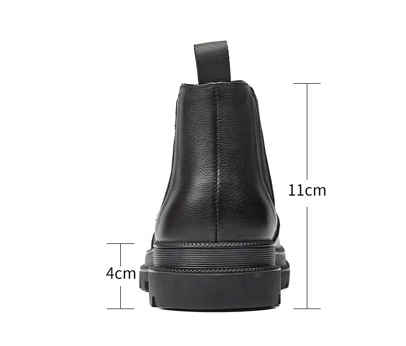 Boot Chelsea nam cổ trung da bò mềm lót nhung giữ ấm mũi tròn — Màu đen, Màu đen lót nhung, Màu xám nhạt