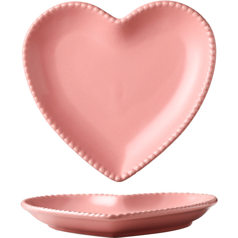 Creative Heart-shaped Ceramic Dish Personalized Love Plate Snack Dish Love Jewelry Dish Household Cake Fruit Peach Heart Dish