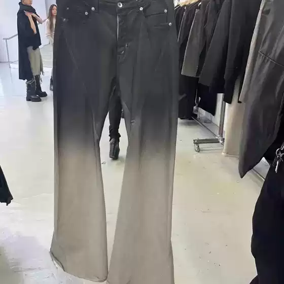 RO style black and yellow gradient niche dark washed mopping casual flared skinny Slimming jeans for men and women